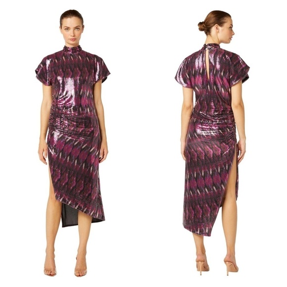 New! MISA Los Angles Divia Sequin Midi Dress in Pink & Purple 🩷 Small NWT! - Picture 1 of 16